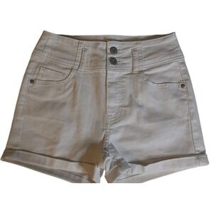JUNIOR Mid-Rise White Denim 2 Button Jean Shorts‎ Size 7 Cuffs #239C